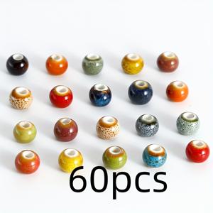 TEMU 60/120/200개 랜덤 빈티지 세라믹 비즈 주얼리 추가품 팔찌 목걸이 비즈 8mm 플로럴 도장 세라믹 원형 비즈