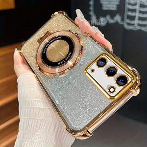 TEMU 휴대폰 케이스 - Note20 고급 링 접이식 브래킷 스타일리시 플레팅 홀더 스탠드 그라데이션 글리터 충격 방지 폰 케이스 (삼성 갤럭시 Note 20 호환), TPU 보호 범퍼 백 커버