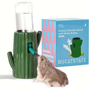 TEMU BUCATSTATE 카투스 세라믹 햄스터 물통 및 은신처 하우스 - 누수 방지 피더 홀더 및 천연 굴 동굴 (기니피그, 토끼, 소형 동물용) (분리된 아이템)