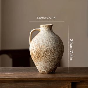 TEMU 1개 빈티지 세라믹 화병 - 레트로 빈티지 원형 실린더 디자인, 러스틱 팜하우스 스타일, 테이블탑 또는 벽걸이 장식용, 벽난로 선반, 책장, TV 스탠드용 - 홈 세라믹 화병