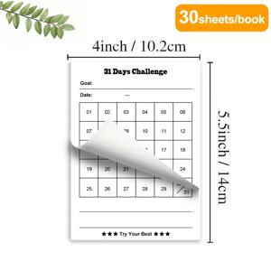 TEMU 30페이지 달력 플래너, 월간 계획을 위한 데일리 체크인, 피트니스 및 요가 추적. 피트니스, 학습, 계획 체크인에 적합