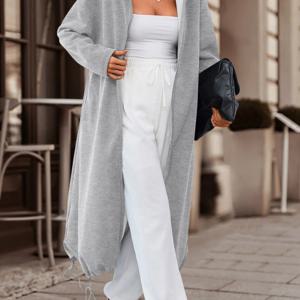 TEMU 여성을 위한 롱 후드 집업 코트입니다. 가을, 겨울 시즌에 적합합니다. 단색이며, 편안함을 위한 약간의 스트레치가 있는 원단을 사용했습니다. 코트는 긴 길이, 후드, 지퍼로 디자인되었습니다.