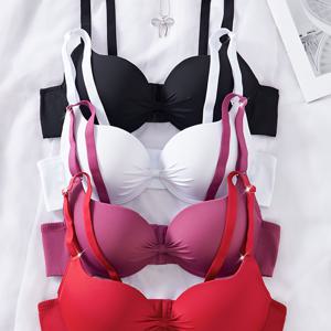 TEMU 4개 여성용 우아한 단색 언더와이어 인스턴트리프트 브라 탈부착 가능 어깨 스트랩 소프트 리본 풀컵 컴포트 스틸 링 티셔츠 브라