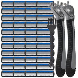 TEMU 2개 손잡이 + 42개 교체용 날 + 브러쉬/6중 레이어 수동 면도기, 남성용 면도날 세트, 데일리 가정용 페이셜 제모 도구 키트, 저렴한 면도 도구