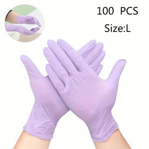 TEMU 100개입 일회용 나이트릴 장갑, 보라색 방수, 가정 청소, 네일 아트, 타투, 염색, 페인팅, 애완동물 목욕 등에 적합, 왼손 오른손 모두 사용 가능