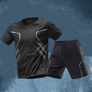 TEMU 남성용 반팔 반바지 스포츠웨어 2종 세트, 속건성 헬스복, 여름용 아이스 실키 반팔 티셔츠와 반바지, 농구, 축구, 달리기용|짐웨어