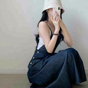 TEMU 봄, 여름, 가을 신상 패션 다용도 캐주얼 데님 롱 멜빵 원피스