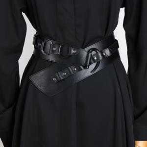 TEMU 빈티지 고딕 디자인 여성 벨트 - 블랙 메탈 버클과 원형 링 장식, 패셔너블 Y2K 스타일 웨이스트 신처, 드레스, 스웨터, 코트와 다양한 스타일링 가능