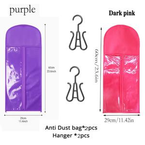 TEMU 가발 보관 가방 4개 세트, 60cm 보관 가방 2개와 고리 2개 포함, 퍼플과 마젠타 조합. 가발 보관용, 휴대용 가발 보관 도구