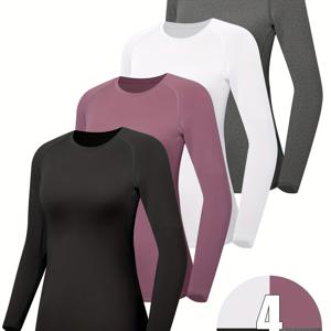 TEMU 여성용 긴팔 컴프레션 베이스 레이어 피트니스 탑 4종 세트