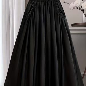 TEMU 여성용 올 시즌 스커트 디자인 센스 셔링 허리 프린지 포켓 A라인 스커트 플레어 롱 드레스