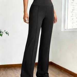 TEMU 여성 캐주얼 운동 스타치 레그 팬츠 - 오픈 오피스 및 데일리 롱 트라우저, 탄성 허리 밴드, 올 시즌 포멀/캐주얼 트라우저, 세탁기 사용 가능 미끄럼 방지 원단, 클래식 스타일, 내구성 좋은 편안한 하의, 캐주얼 다용도