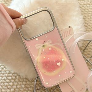 TEMU 아이폰 17 프로 맥스, 아이폰 16 프로 맥스, 애플 17 프로 하드 케이스, 15 전기도금, 14용 컬러 핑크 구아바 금박 핫 스탬핑 고급 미학 16 하드 케이스