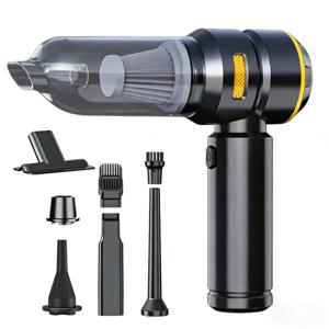 TEMU 6000Pa 2-in-1 휴대용 핸드헬드 무선 충전식 청소기, 2000mAh*2 고용량 배터리 장착, 흡입/송풍/진공 밀봉 기능, 다용도 액세서리 풀세트 포함, 자동차/가정/사무실/전자기기/반려동물 털 청소용