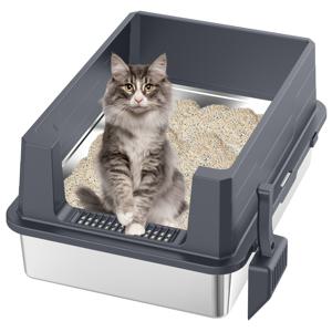 TEMU XXL 하이 림 스테인리스 스틸 배변 트레이, L 27