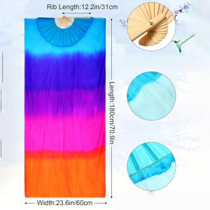TEMU 2개 150/180Cm 긴 인조 벨리 댄스 팬, 59/70.9인치 베일 및 국악용 대나무 손잡이 포함, 배터리 없음