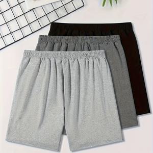 TEMU 3피스 단색 여름 잠옷 홈웨어 바지, 5부 바지, 체크 무늬 플러스 사이즈, 특대형 사이즈, 십대 여름 바지, 남성용 홈 바지, 루즈핏 체크, 중년 및 노인 루즈핏 플러스 사이즈 홈 바지