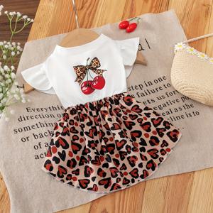 TEMU 프린트 플레어 스커트 체리 & 리본 장식 - 소형견 및 강아지용 민소매 올시즌 슬립온 드레스, 통기성 좋은 패션 펫 의류, 쉬운 착용 디자인