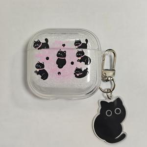 TEMU 에어팟 1, 2, 3, 4, Pro, Pro 2에 적합한 그라데이션 핑크 앤 블랙 고양이 귀 헤드폰 케이스 커버. 스타일리시하고 내구성이 뛰어난 TPU 보호 케이스