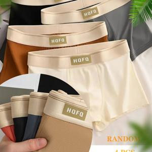 TEMU 남성용 복서 브리프 4개 랜덤 세트, 부드럽고 통기성 좋은 느슨한 허리밴드 속옷, 정장 및 데일리웨어용 필수 복서 쇼츠, 디자인과 신축성이 있는 편안한 속옷, 집에서 편안하게 입는 클래식 스타일