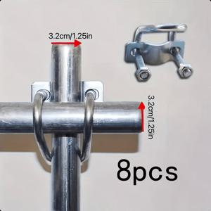 TEMU 32mm 더블 U자형 파이프 클램프 8개입 (볼트 포함), 견고한 하중 지지, 차양, 차고 울타리, 농장 지지대에 적합, 원형 파이프 연결 고정에 특화된 디자인