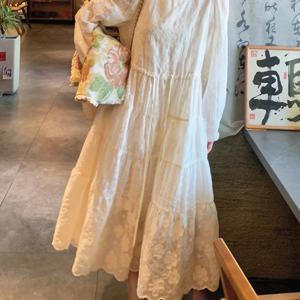TEMU 프렌치 스타일 라운드 넥 레이스 드레스, 여성용 봄/여름 정교한 드레스, 새로운 예술적 디자인 요정 드레스, 핏