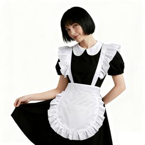 TEMU 러플 숄더 스트랩과 플리츠 장식이 특징인 레이디 메이드 앞치마입니다. 이 매력적이고 부드러운 여학생 스타일 앞치마는 공연, 테마 레스토랑, 카페 및 기타 행사에서 유니폼으로 사용할 수 있습니다.