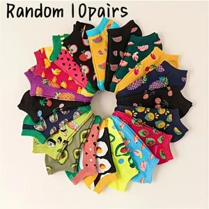 TEMU 색상 랜덤 혼합 - 신상 양말 10켤레, 커플 얇은 과일 보트 양말, 트렌디 양말, 인기 로우컷 양말, 부드럽고 편안하며 활용도 높은 양말