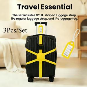 TEMU 3개/세트 (여행 가방 스트랩 2개 및 여행 가방 태그 1개), 5가지 색상, 여행 가방 포장 스트랩 8자 모양 수하물 고정 스트랩, 미끄럼 방지 탄성 번지 코드, 타이 스트랩, 체크인 걸이 태그, 분실 방지 식별 태그