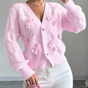 TEMU 여성용 소프트 핑크 리본 긴팔 가디건