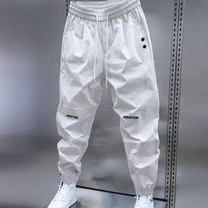 TEMU Men's Trousers, Men's Jeans, Four Seasons Qui-Dry Casual Pants, Men's Wrinkled Cuffed Pants, Trendy Versatile No-Iron Skinny Pants, wear Brand Drawstring Joggers, White Swagger -Style Cargo Pants
