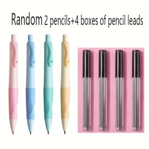 TEMU 랜덤 1세트: 연필 2개 + 심 리필 4박스, 신학기 시즌 2.0mm 고가치 샤프심 검정색 자동연필, 사무용 및 학습용 필기구, 명절 문구 소형 선물