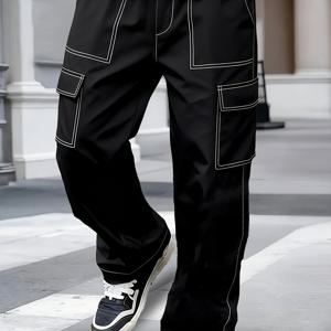 TEMU 남성 캐주얼 카고 바지 | 조절 가능한 드로스트링 허리, 다중 포켓, 루즈핏, 편안하고 통기성이 좋음, 봄/가을 시즌용