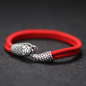 TEMU 핸드메이드 4mm 로프 뱅글 팔찌 스네이크 뱅글 남성용 행운의 빨간 로프 팔찌 독특하고 창의적인 주얼리 축제 선물