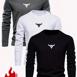 TEMU [Starry OBM] 남성용 캐주얼 라운드넥 긴팔 티셔츠 3종 세트