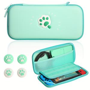 TEMU 포터블 핑크 고양이 발톱 하드 쉘 휴대용 케이스 - 닌텐도 스위치/스위치 OLED용 귀여운 여행용 케이스, 12개의 게임 카드 슬롯, 4개의 교체 가능한 손가락 그립 캡, 콘솔 및 액세서리 보관함