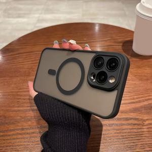 TEMU 아이폰 16 15 14 13 12 11 프로 맥스 플러스 13 12 미니용 매트 투명 흡착 무선 충전 폰 케이스, 카메라 렌즈 보호 기능