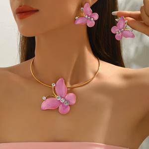 TEMU 1 세트 3개 패션 바캉스 스타일 나비 귀걸이 목걸이 세트, 여름 분위기 우아하고 달콤하고 귀여운 블링 니치 디자인 인싸 스타일 주얼리 세트, 엄마 연인 친구를 위한 선물