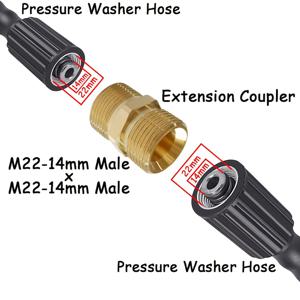 TEMU M22 15mm 수- M22 14mm 수 압력 세척기 호스 커넥터, 압력 세척기 개스킷 포함 금속 연장 어댑터, 4500 PSI