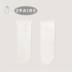 TEMU 레이스 장식 미드 튜브 양말 2켤레 여름용 얇은 속이 빈 통기성 좋은 Jk 메리 제인 퍼우드 양말