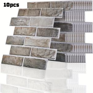 TEMU 10개 3D 텍스처 벽 패널. 30Cm/11.8In X 30Cm/11.8In. 회색 빈티지 스타일 시뮬레이션 벽돌 쌓기 패턴 벽 데칼. 3D 텍스처 벽지. 자가 접착 벽 타일, 벽 패널, 장식 벽 스티커, 거실 장식 및 추가