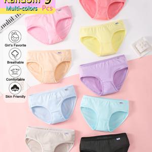 TEMU 십대 여아용 삼각 속옷 9개 세트, 캔디 컬러 랜덤 구성 속옷, 장난스러운 디자인의 십대 데일리 언더숏 패션웨어