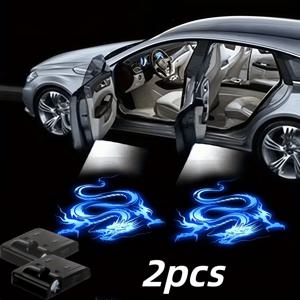 TEMU 자동차용 호랑이/사자/용/말/늑대 도어 라이트 2개 세트 - LED 테마 웰컴 라이트, 광택 하우징, 저전압 도어 라이트, 크리스마스 선물로 적합, 쉬운 설치