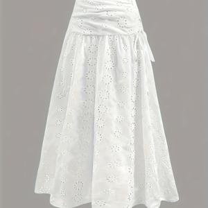 TEMU 여름 여성 레트로 단색 할로우 아웃 리본 A라인 스커트