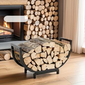TEMU 싱글 유닛 블랙 장작 랙, 빈티지 철제 가정용 벽난로 장식, 장작 보관 랙