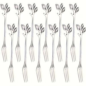 TEMU 12개 세트 창의적인 디저트 포크 - 잎사귀 모양 손잡이, 내구성 강한 스테인리스 스틸 제작. 혼합, 과일, 간식, 케이크, 치즈, 샐러드에 적합. 가정, 레스토랑, 파티, 결혼식, 선물 또는 파티 용품으로 이상적