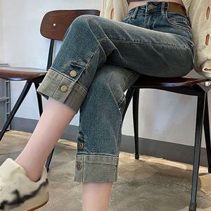 TEMU 여성 청바지 봄가을겨울 캐주얼 슬림 일자핏 청바지 롤업청바지 베이직바지 스판스키니 슬림핏 데님팬츠 데일리 하이웨스트 캐주얼 바지 여자팬츠