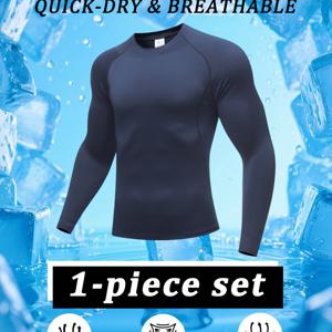 TEMU 남성용 퀵 드라이 탄성 피트니스 탑, 봄/가을철의 강력한 트레이닝에 적합, 스포츠용 긴소매 디자인, 흡습성 및 압박 기능으로 농구에 적합, 땀 방지 기능