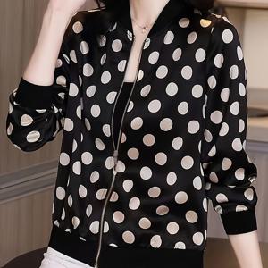 TEMU 여성용 도트 패턴 숏 코트, 의류, 신상 봄/여름 스타일, 루즈핏, 긴소매, 가디건, 가벼움, 다용도, 야구 점퍼