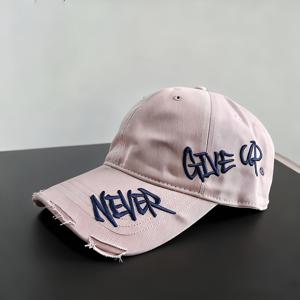 TEMU 1개 여성용 디스트레스드 브림 야구 모자, 곡선 비저 및 측면 자수 - 가벼운 사계절 스트리트 스타일 스냅백 모자